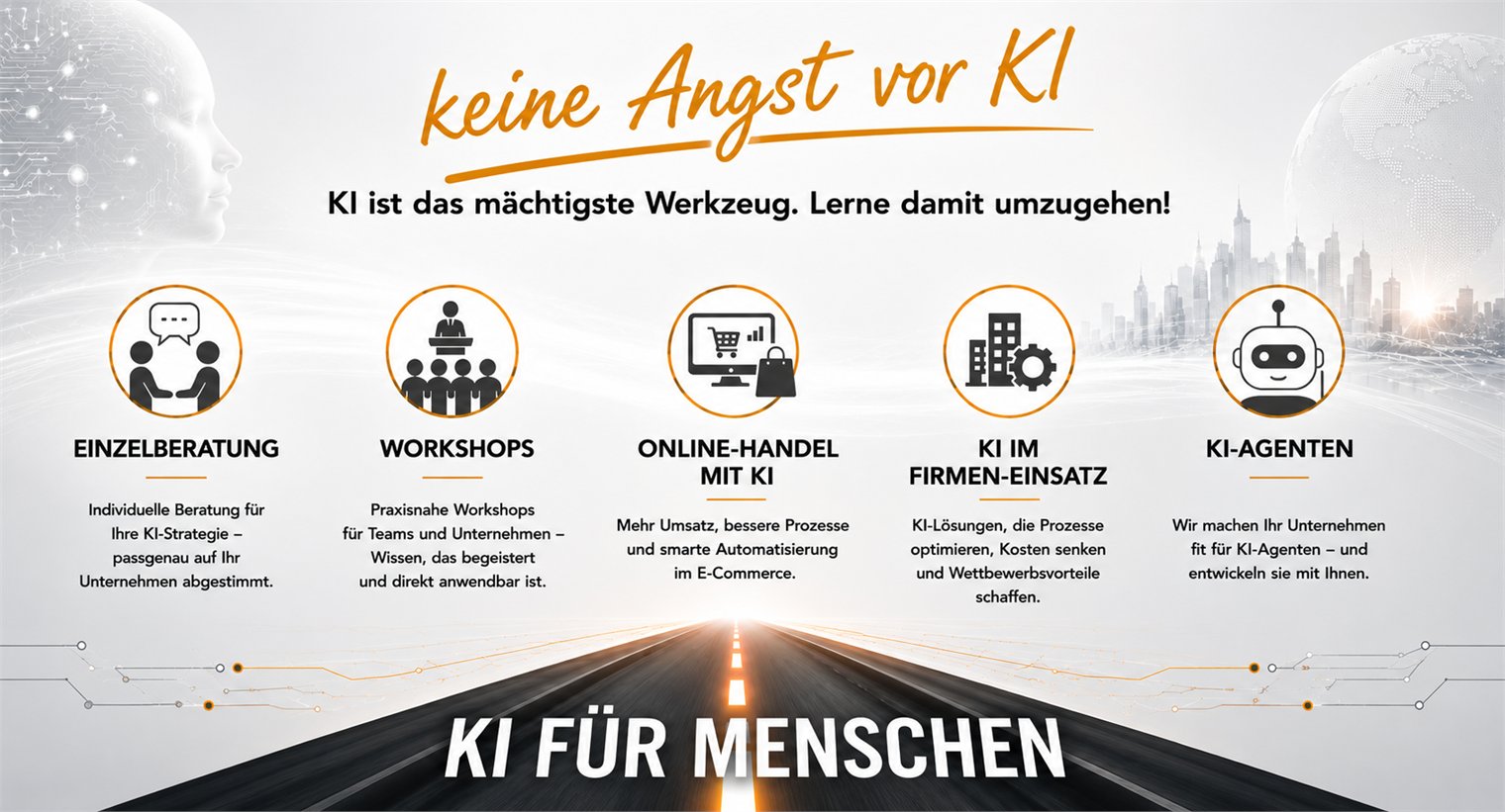 Keine Angst vor KI – Einzelberatung, Workshops, Online-Handel mit KI, KI im Firmen-Einsatz, KI-Agenten